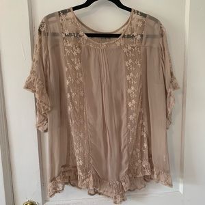 World market sheer taupe embroidered blouse. Size small/medium.